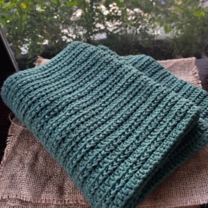 handmade forest green crochet scarf